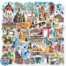 Thrcat Landmark Building Stickers for Teens 50 Pcs Travel Around The World Wa