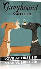 Funny Dog Tin Metal Sign Greyhound Coffee Love At First Sip 8x12 
