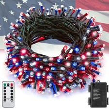 100led Red White And Blue Lights For 4th Of July Decoration 33ft Battery String