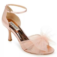 Badgley Mischka Size 8 Terris Tulle Poof Bow Pink Satin Heeled Glam Sandals