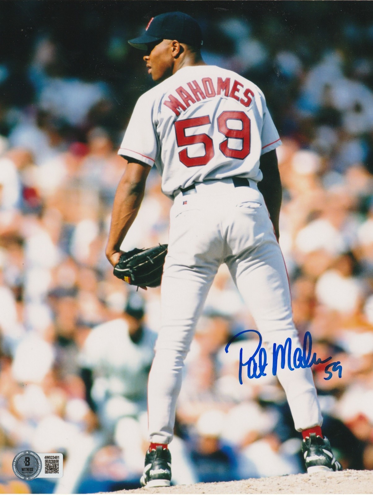 PAT MAHOMES SR BOSTON RED SOX BECKETT AUTHENTICATED ACTION SIGNED 8x10 