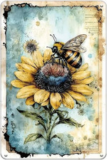 Metal Garden Signs for outside - Vintage Bee Sunflower Sign, Outdoor Signs for P
