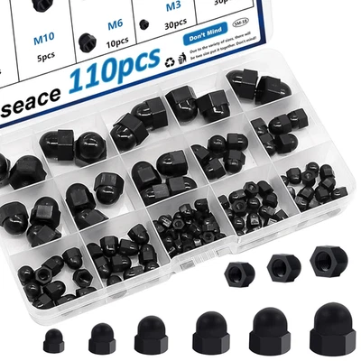 Smseace 110Pcs 6-Sizes Hex Acorn Cap Nuts Assortment Kit - M3/ M4/ M5/M6/M8/M10 - Picture 1 of 12