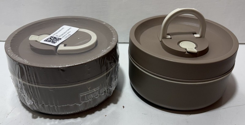 2 Brown Round Thermo Food Jar Hot Cold Insulated Containers Wide Mouth Stainless