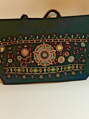 Braccialini Firenze Floral Embroidered Satchel Black Large Top Handle Bag Italy