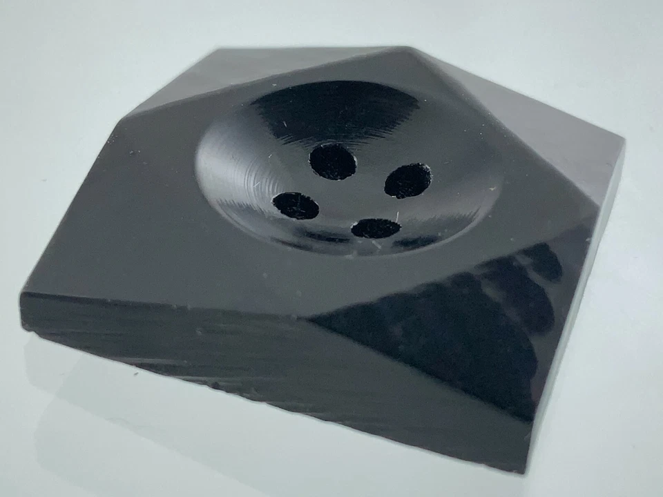 Carved Bakelite Black Color Garment Button .75in Square Pattern 338B - Image 3 of 4