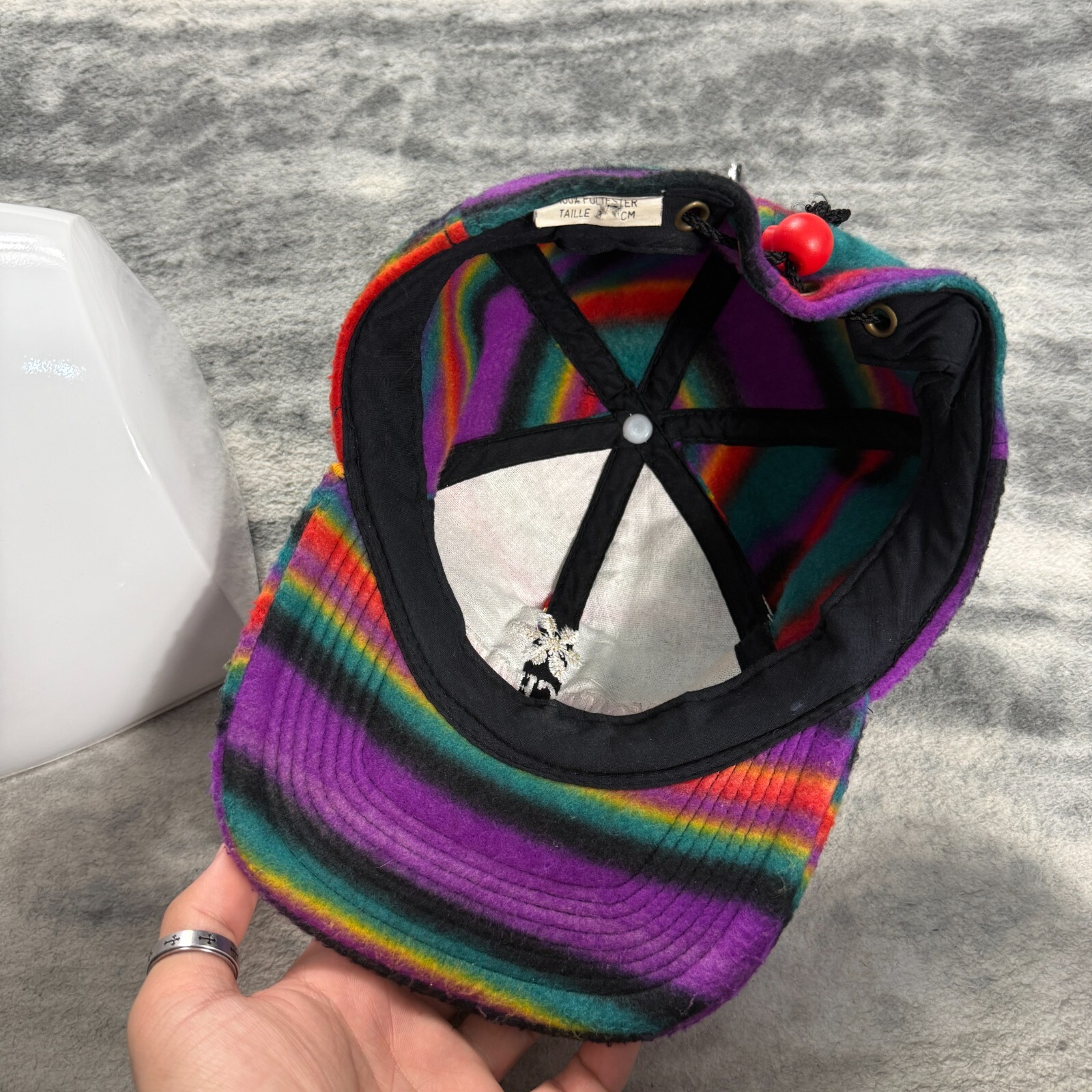 Vintage Montchavin Les Coches 90s Colourful Ski Drawstring 5-Panel Fleece Cap image 6