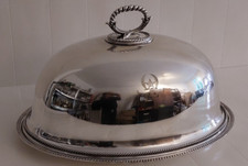 Antike große versilberte Cloche mit Tablett unleserlich gemarkt Russland 