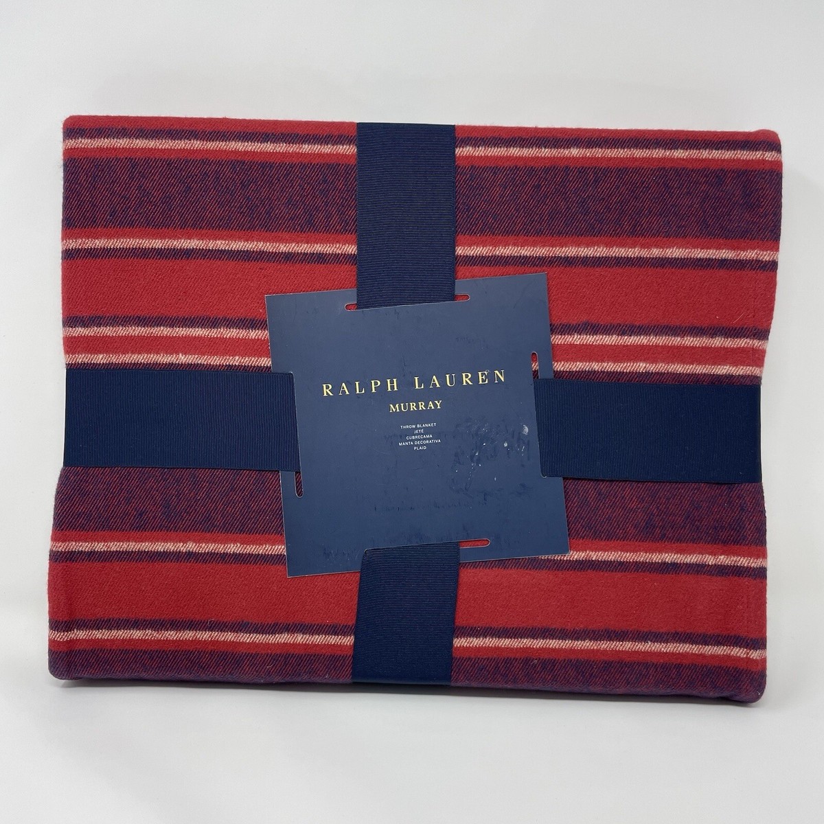 Ralph Lauren Murray Plaid Throw Blanket Jete 54x72 Red/Blue 100