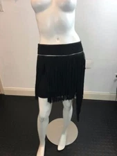 JAY AHR 13917 BLACK SKIRT W/ SUEDE FRINGE MINI SKIRT ZIPPER EMELLISHMENT SZ 38