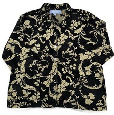 Liz & Me Women's Button Up Brocade Shacket Retro 80's Black & Gold Plus Size 1X