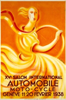 Geneva XVe Salon International Car Show 1938 Art Deco Giclee Canvas Print 12x18