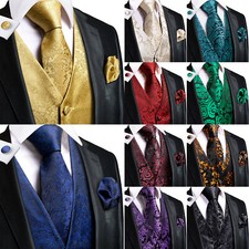 Formal Casual Vest Tie Set Mens Waistcoat Tuxedo Gilet Hankie Cufflinks