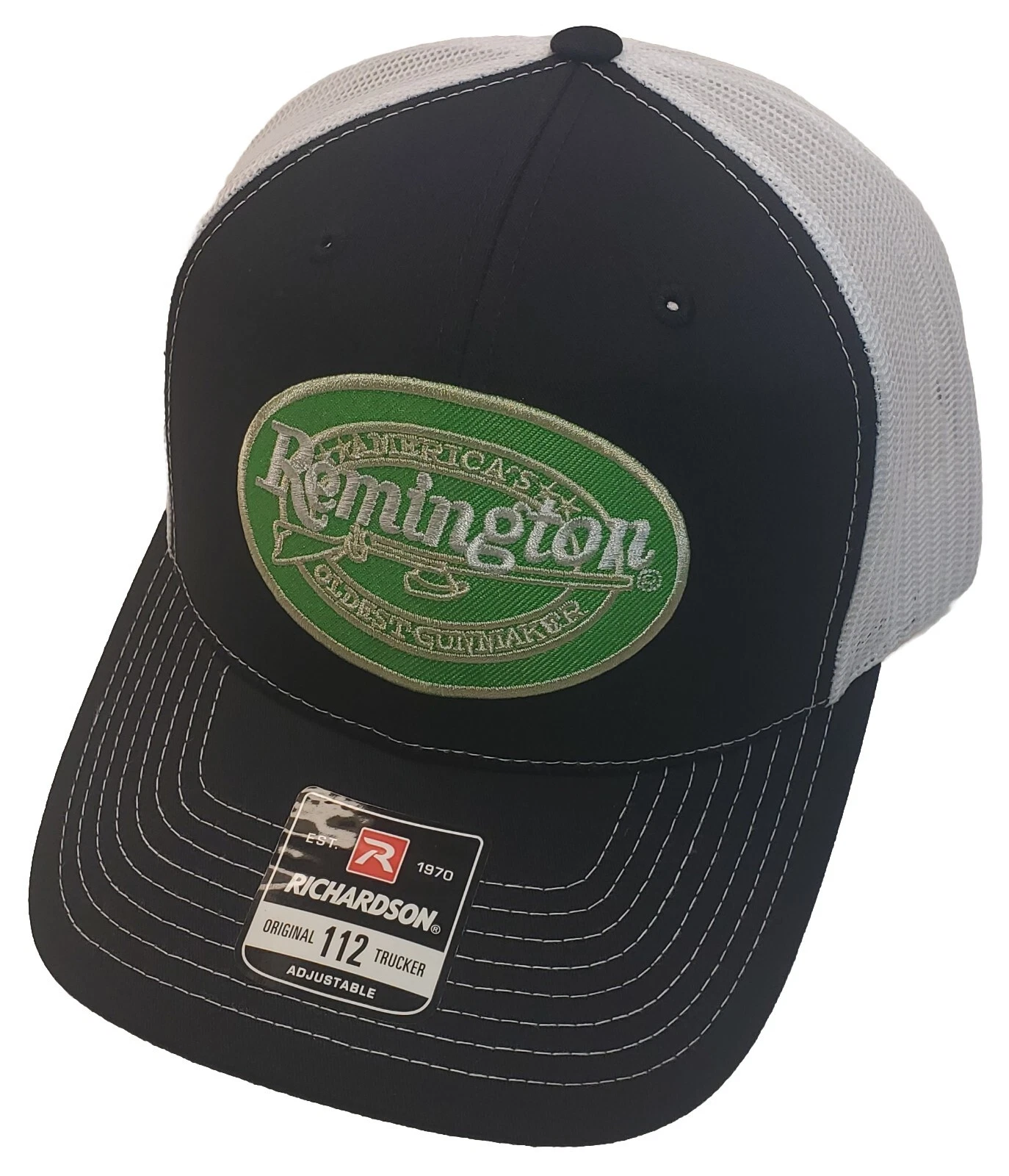 Remington Fire Arms Patch on Richardson 112 Trucker Hat Snapback Black/White