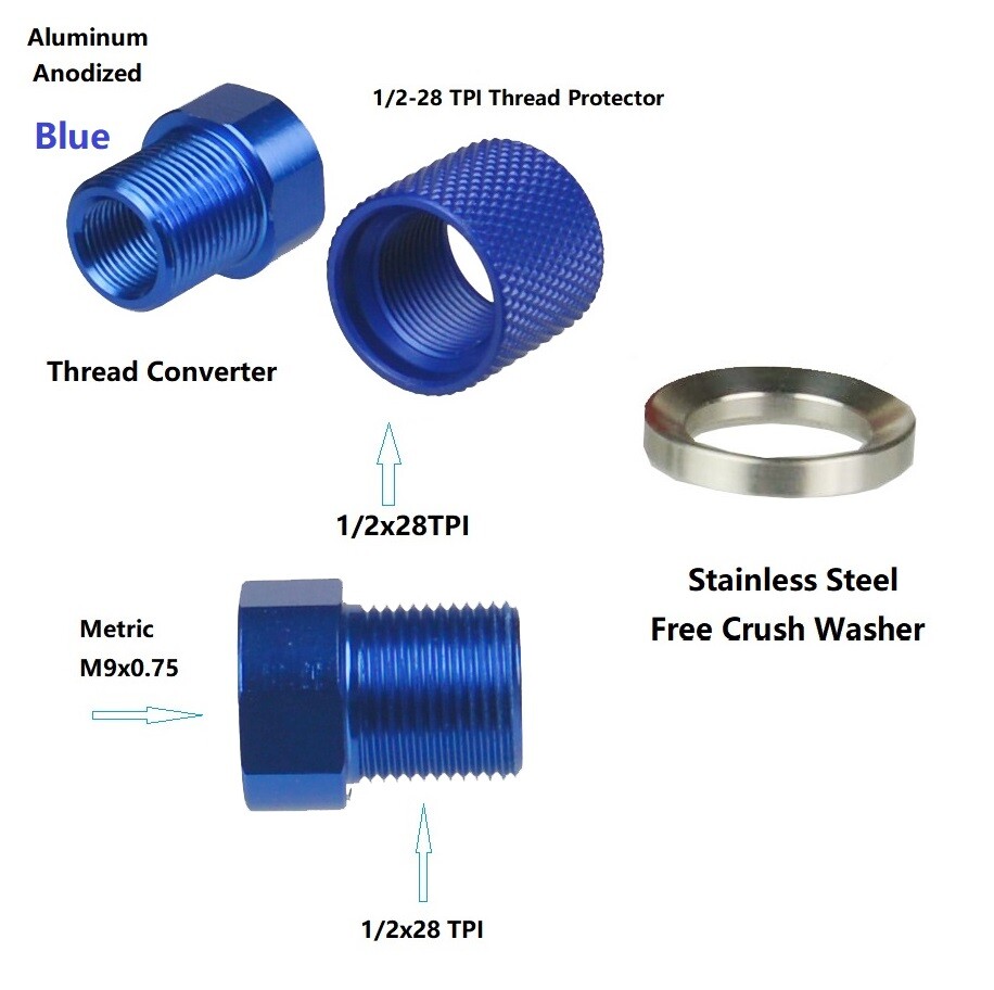 Blue M9x.75 Convert 1/2x28 Adapter with Thread P-GSG Firefly/Mosquito ...