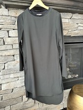 Halston XS Women’s Black Tunic Side Slits Blouse Top Long Sleeves Crew Neck
