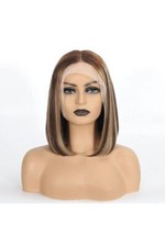 12I Bob Brown Blonde Straight Short Soft Wear Wigs T Part Lace Human Hair Wig