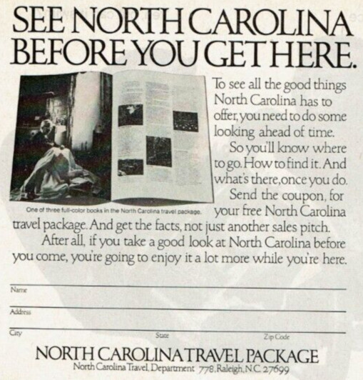 1978 Vintage Print Ad North Carolina Travel Package See NC Before You Get Here