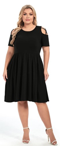 Women's Plus Size Summer Dresses Short Sleeve Cold Shoulder Casual A-line Swi... - Picture 6 of 6