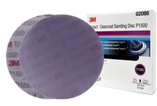 3M 02088 Trizact Hookit 6 Inch P1500 Grit Clear Coat Sanding Disc, 25 per Box