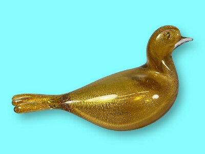 Vintage Zora Forever Murano Venetian Glass 7 7/8  Gold Fleck Bird Dove / Pigeon