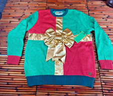 TIPSY ELVES SANTA GOLD BOW UGLY CHRISTMAS SWEATER Youth Unisex Size Medium NWT
