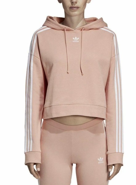 Adidas Women’s Logo Peach Pink Cotton Terry Cropped Hoodie Sweat Top Hoodie Sz 6