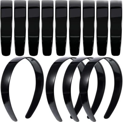 XUTONG 20 Pack 1 Inch Black Plain Craft Plastic Headbands with Teeth Plastic DIY Hair
