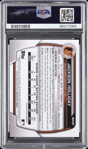 2023 BOWMAN CHROME SAPPHIRE ED PROSPECTS AQUA #227 JACKSON HOLLIDAY 94/99 PSA 10 - 第 2/2 張圖片