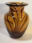 Vintage Blown Art Glass 7” Vase Amber Tiger Stripe Unmarked Murano?