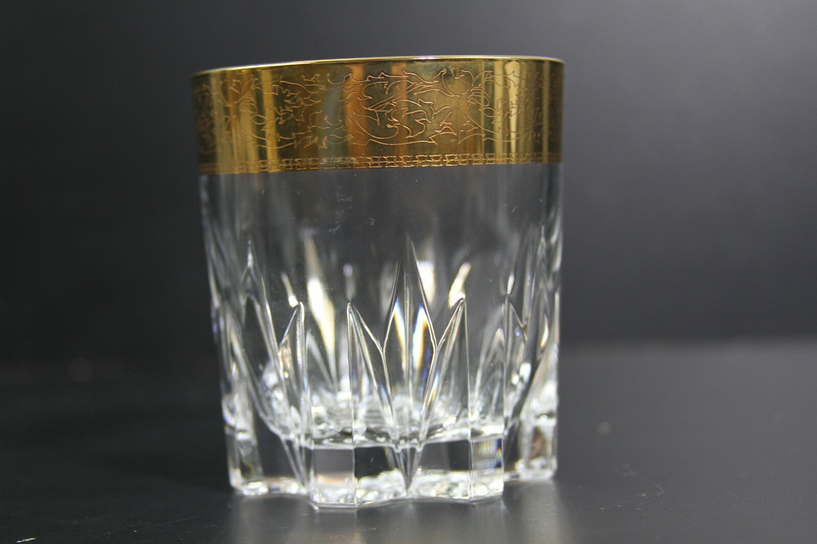 CRE ART ITALY 24 LEAD CRYSTAL 3.5" WHISKEY GLASSES 24KT GOLD TRIM (SET