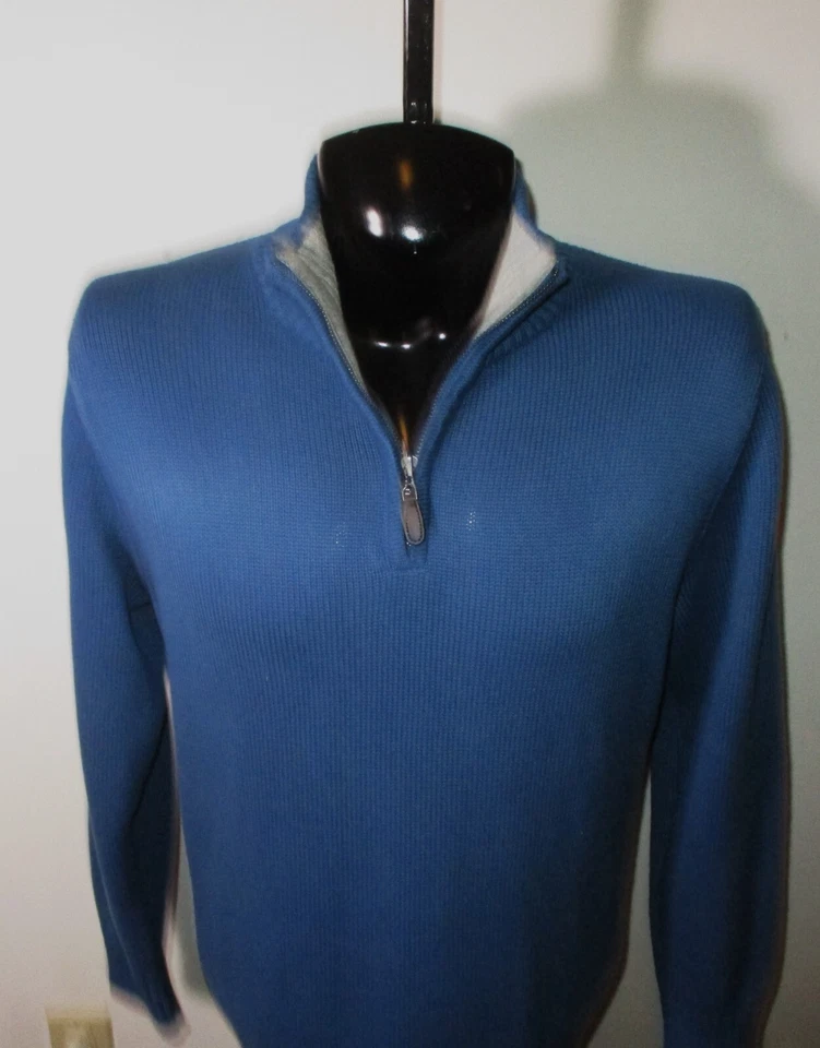 L.L. BEAN Blue 1/2 Zip Tight Knit Cotton Sweater Men's Size M Reg. - Image 2 of 4
