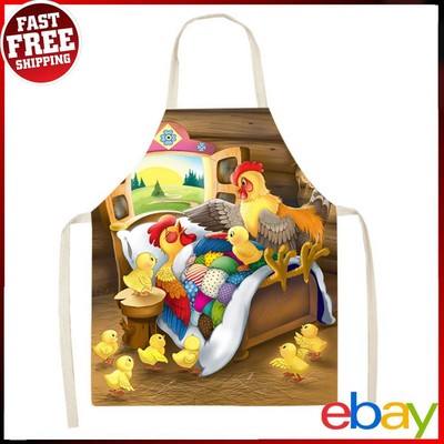 Cartoon Hühner bedruckte Leinenschürze wasserdicht Erwachsene Küche Lätzchen (68x55cm)