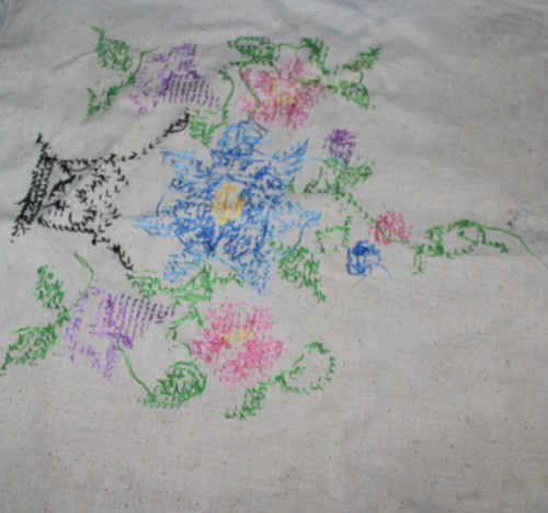 Vintage Hand Embroidered Cross Stitch Flower Basket Table Runner Crocheted CT6 - Picture 8 of 9