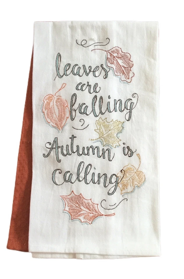 Juego de 4 toallas de plato de otoño de acción de gracias hojas de pavo bordadas lisas Foto 3 de 3