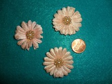 3 Vintage Pastel Pink Velvet Daisies with Center of 9 Pearls- Japan - Millinery