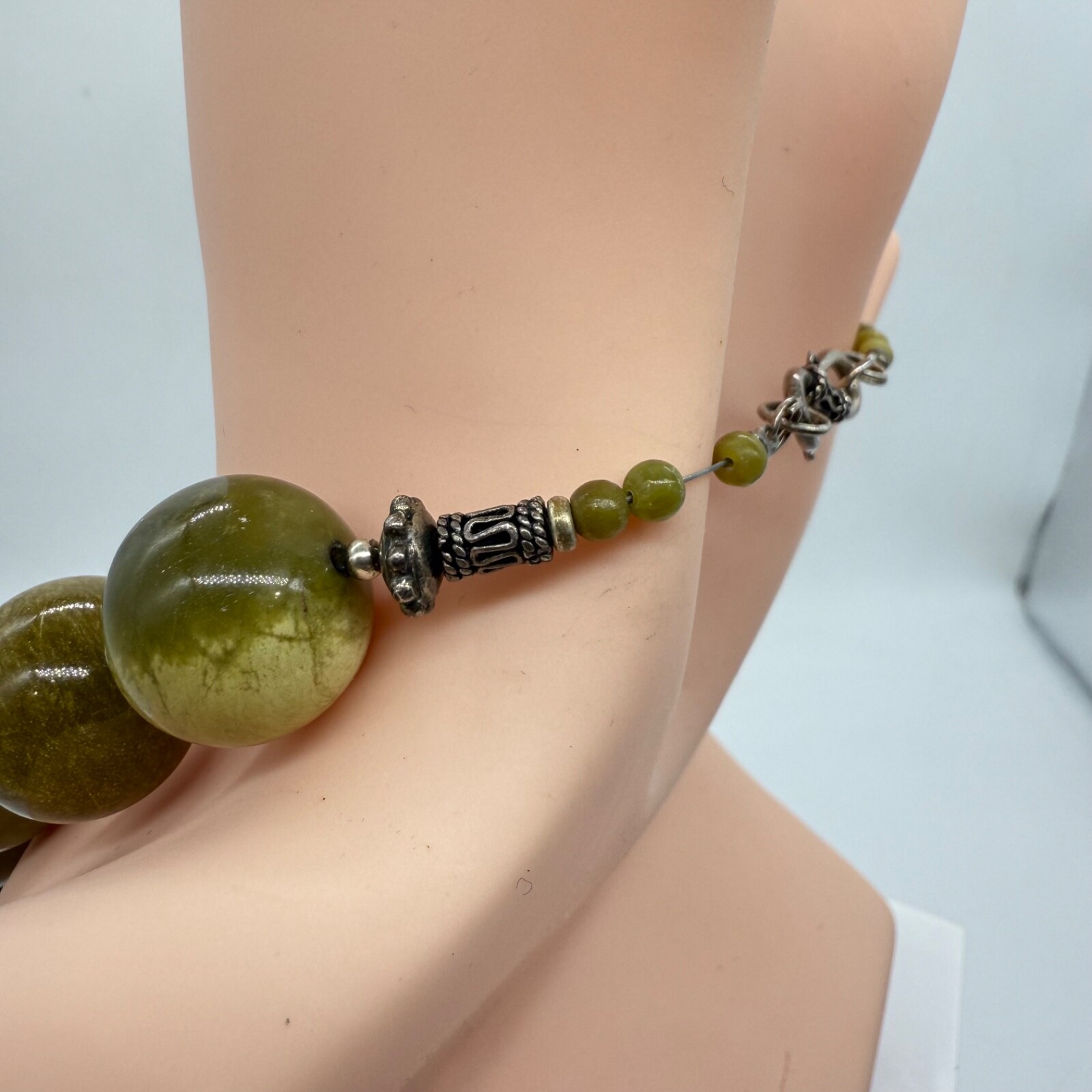 Large Marble Beaded Statement Necklace Green Ster… - image 8