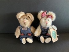 Pair of Boyd's Country Plush Mice in in Overall Jeans Bearwear 7" H