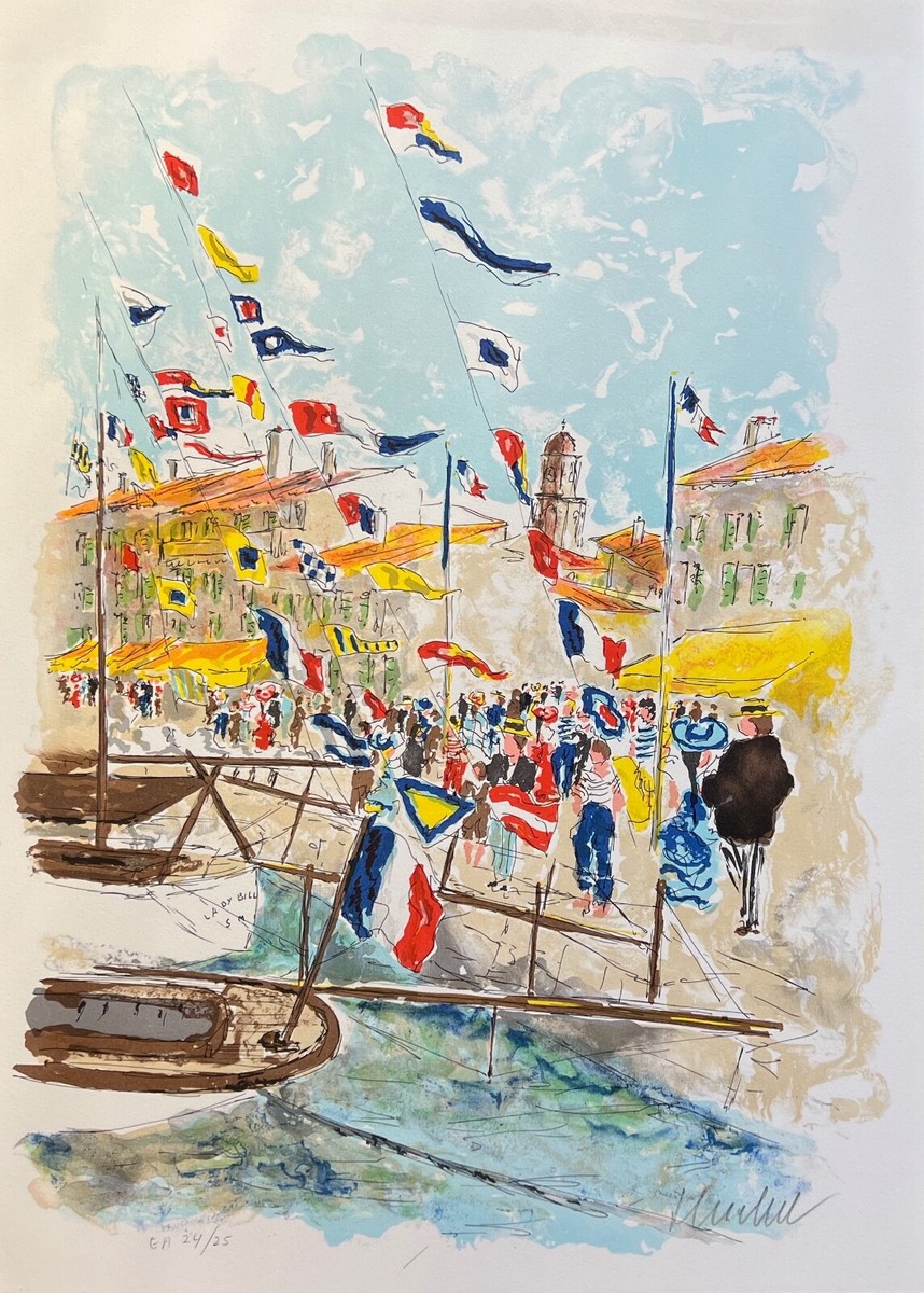 URBAIN HUCHET Voiliers a Saint-Tropez Hand Signed Limited Edition