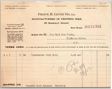 1922 NY, NY Letterhead Frederick H. Levey Co. Printing Inks Beekman Street