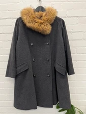 Weekend Max Mara Women's Double-Breasted Grey Winter Coat with Faux Fur Collar,