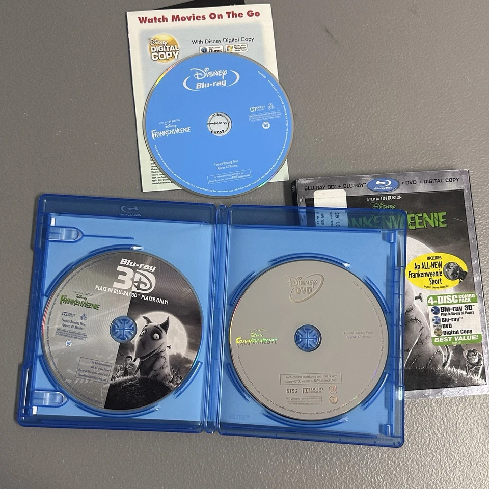 Frankenweenie (Blu-ray + 3D + Dvd, 2013, 3-Disc Set w Slipcover) Disney Foto 2 de 4