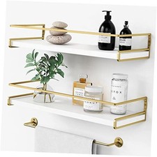 Floating Bathroom Shelves Wall Mounted, Aesthetic White and Gold 1. White-gold