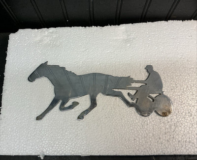Vtg Stainless Steel 10 x5  Horse w/ Jockey & Cart Sulky Figure Wall Art