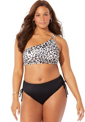 Swimsuits for All Virtuoso One Shoulder Bikini Set With Ruched Side Tie Brief -