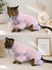 Maxbone Pastel Purple Pet Sweater with Faux Fur Trim, Outfit Sweater Top Size M