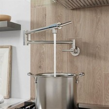 GIVING TREE Wall Mount Kitchen Faucet Pot Filler Double-Handle in Brushed Nickel