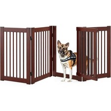 Tall Dog Gate with Door, 4-Panel 30 inch High Wooden Puppy Playpen, Freestand...