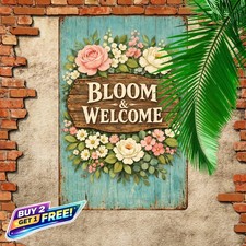 Garden Welcome Sign Rustic Floral Farmhouse Metal Art Sign 8x12