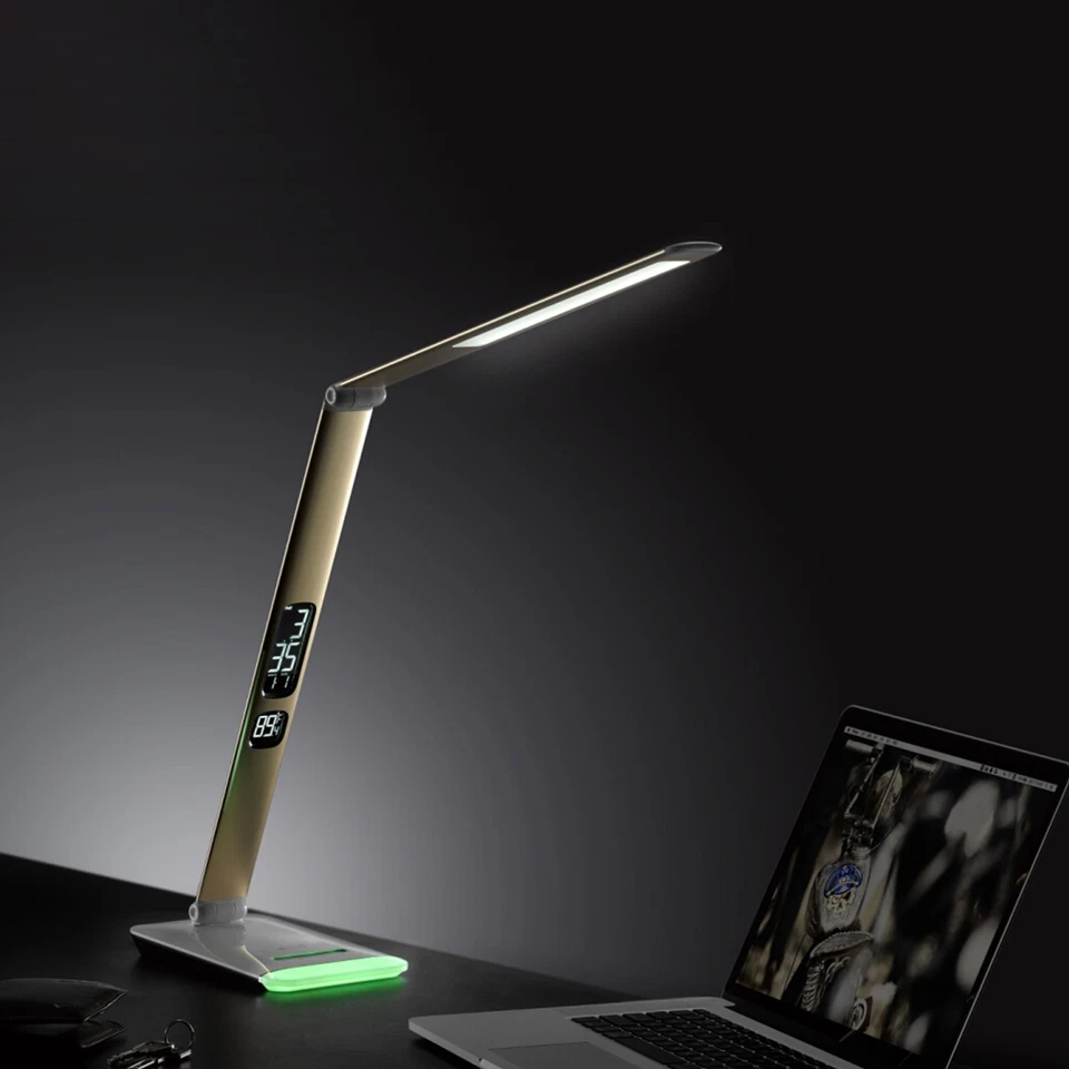 EAXUS® LED Schreibtischlampe Dimmbare Touchleuchte RGB Licht Kalender Temperatur - Bild 2 von 4